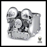Bague Motard Rétro (Acier) - Crâne Passion