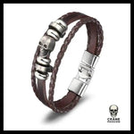 Bracelet Macabre Cuir Marron (Cuir) - Crâne Passion