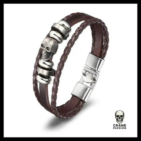 Bracelet Macabre Cuir Marron (Cuir) - Crâne Passion