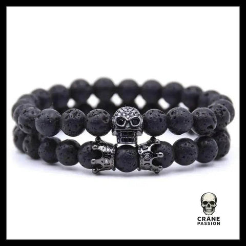 Bracelet Noir Homme (Perles) - Crâne Passion