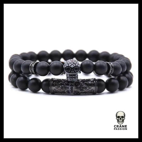 Bracelet Noir (Perles) - Crâne Passion