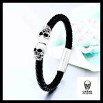 Bracelet Tête de Mort en Cuir et Acier Inoxydable - Crâne Passion