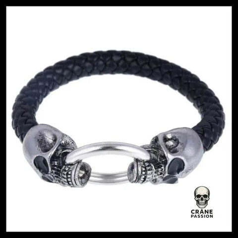 Bracelet Tête de Mort en Cuir et Acier Inoxydable - Crâne Passion