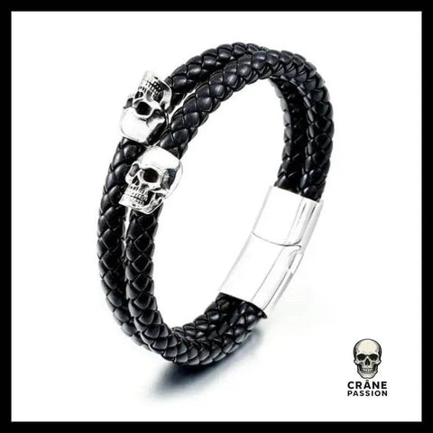 Bracelet Tête de Mort Homme (Cuir) - Crâne Passion