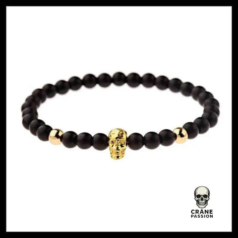 Bracelet Tête de Mort Perle Dorée - Crâne Passion