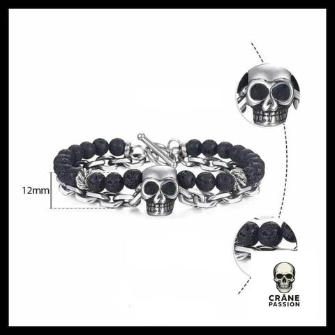 Bracelet Tête de Mort Pierre Volcanique - Crâne Passion