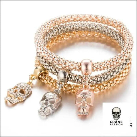 Bracelet Tête de Mort Strass (lots de 3 Bracelets) - Crâne Passion