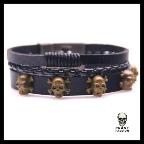 Bracelet Tête de Mort Tresse en Cuir - Crâne Passion