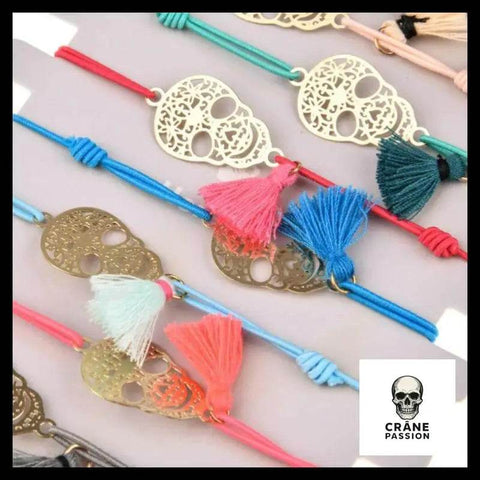 Bracelets Tête de Mort Dorée (lot de 12 Bracelets élastiques) - Crâne Passion