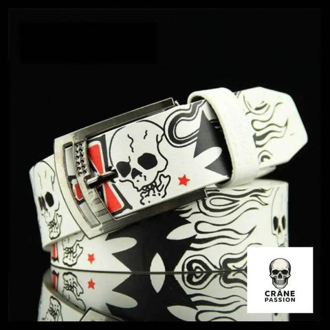 Ceinture Tête de Mort Flamme Blanche - Crâne Passion