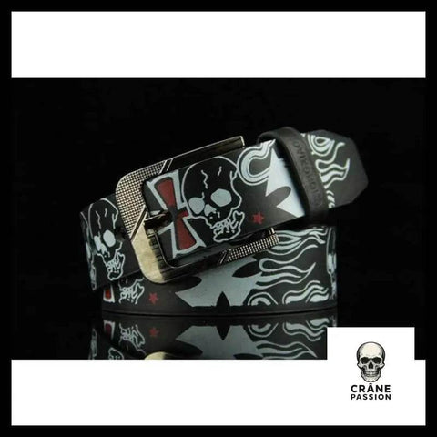 Ceinture Tête de Mort Flamme Noire - Crâne Passion