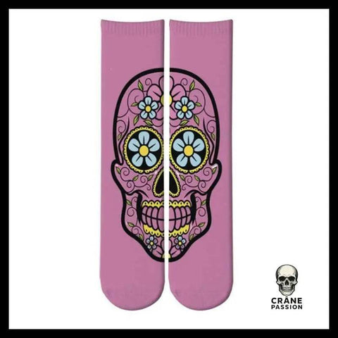Chaussettes Tête de Mort Calavera Rose Bonbon - Crâne Passion