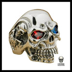 Chevalière Tête de Mort Diamant Rouge / Bleu - Crâne Passion