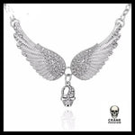 Collier Tête de Mort Ailes D'ange Blanches - Crâne Passion