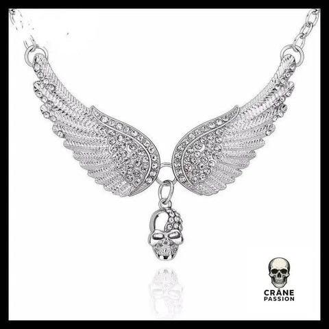Collier Tête de Mort Ailes D'ange Blanches - Crâne Passion