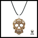 Collier Tête de Mort Charme Mexicain Dore - Crâne Passion