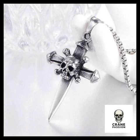Collier Tête de Mort Dague Argentee - Crâne Passion