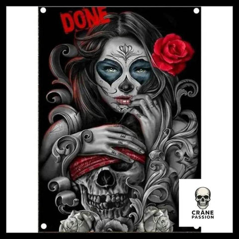 Drapeau Tête de Mort Femme Mexicaine - Crâne Passion