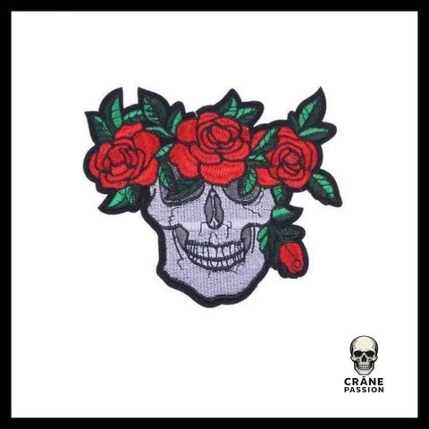 Écusson Tête de Mort Avec Fleurs - Crâne Passion
