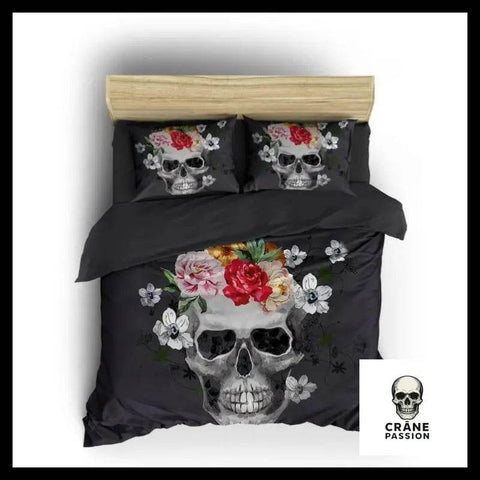 Housse de Couette Tête de Mort Fleurie - Crâne Passion
