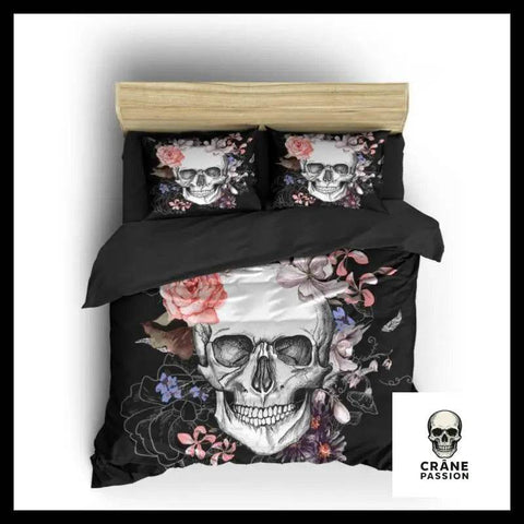 Housse de Couette Tête de Mort Fleurs - Crâne Passion