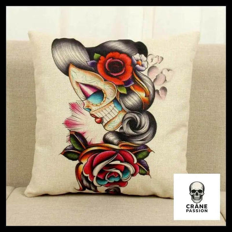 Housse de Coussin Tête de Mort Flamenco - Crâne Passion