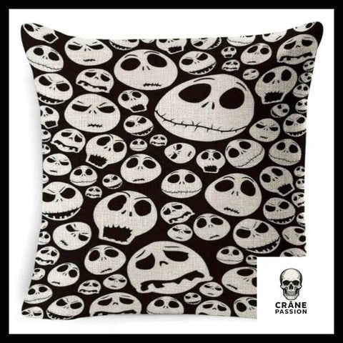 Housse de Coussin Tête de Mort Mr Jack Noir et Blanc - Crâne Passion