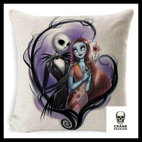 Housse de Coussin Tête de Mort Rendez-vous Amoureux Mr Jack - Crâne Passion
