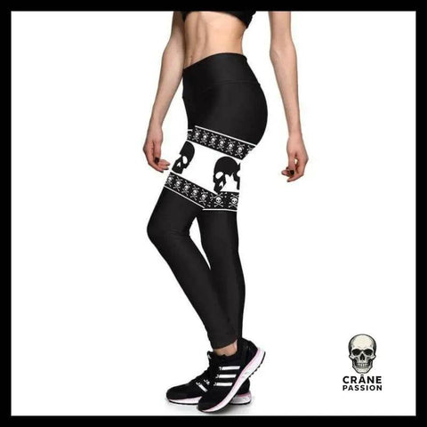 Legging Tête de Mort Bandeau Blanc - Crâne Passion