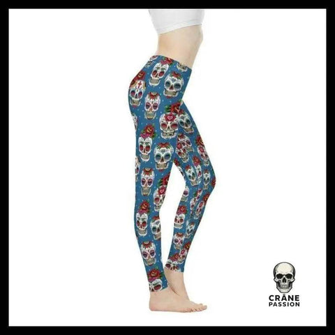 Legging Tête de Mort Calavera Bleu - Crâne Passion