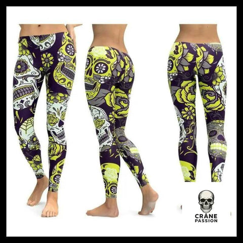 Legging Tête de Mort Calavera Jaune - Crâne Passion