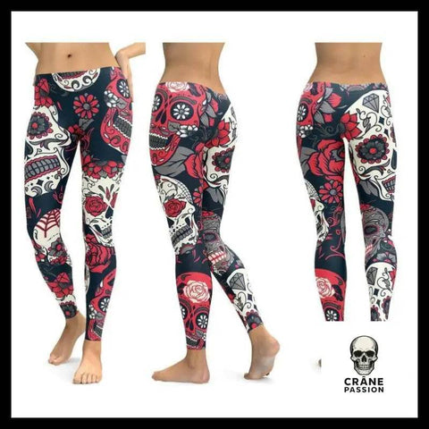 Legging Tête de Mort Calavera Rouge - Crâne Passion