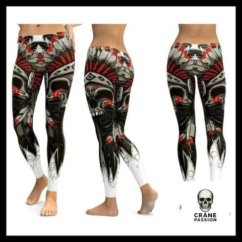 Legging Tête de Mort Chef Indien - Crâne Passion