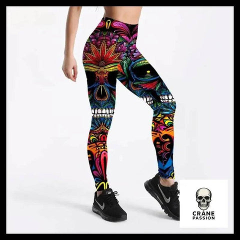 Legging Tête de Mort Couronne de Plumes - Crâne Passion