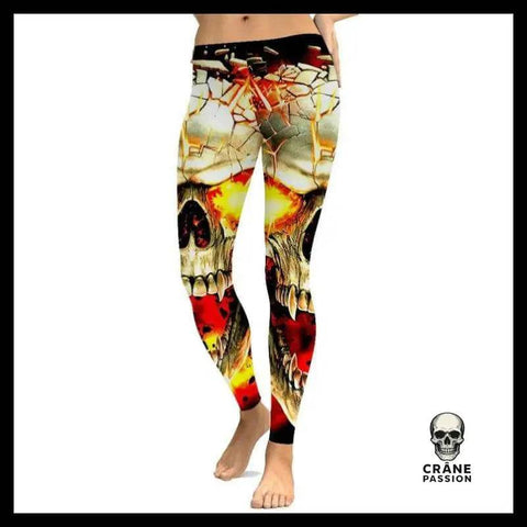 Legging Tête de Mort Crâne Enflammames - Crâne Passion
