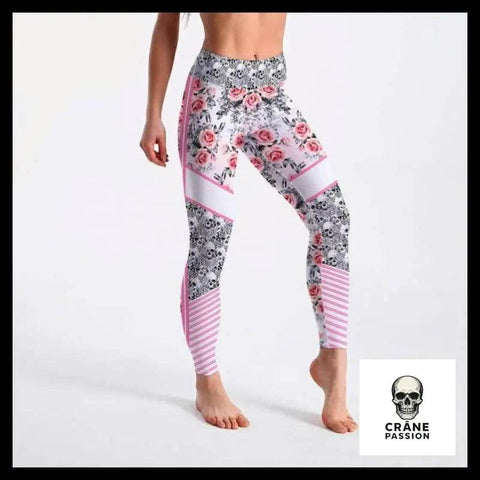 Legging Tête de Mort Duo de Fleurs et Crânes - Crâne Passion