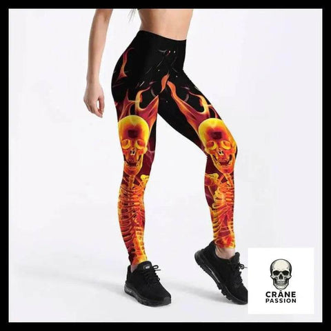 Legging Tête de Mort Flammes - Crâne Passion