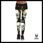Legging Tête de Mort Fleurs Jaune - Crâne Passion