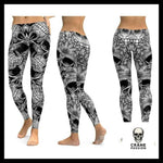 Legging Tête de Mort Gris Plantes Tropicales - Crâne Passion