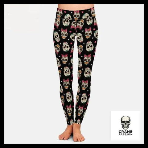 Legging Tête de Mort Noeuds Roses - Crâne Passion