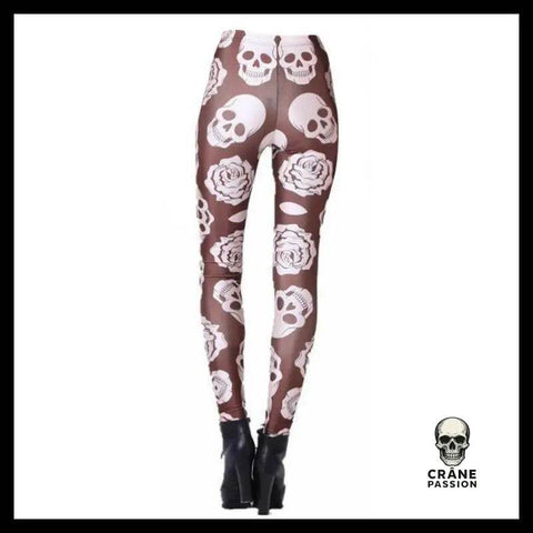Legging Tête de Mort Avec Rose - Crâne Passion