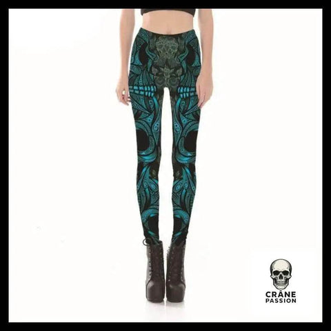 Legging Tête de Mort Tatoo Bleu - Crâne Passion