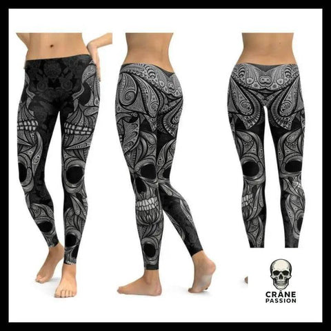 Legging Tête de Mort Tattoo Gris - Crâne Passion