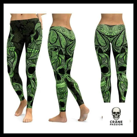 Legging Tête de Mort Tattoo Vert - Crâne Passion