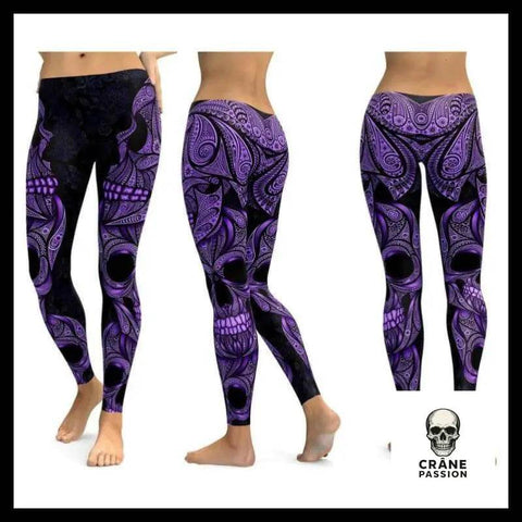 Legging Tête de Mort Tattoo Violet - Crâne Passion