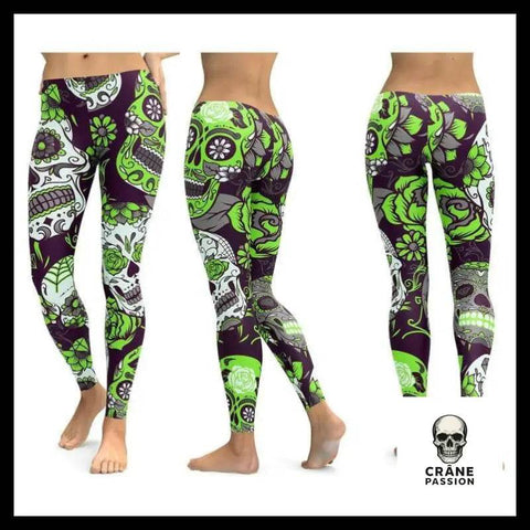Legging Tête de Mort Vert Fluo - Crâne Passion