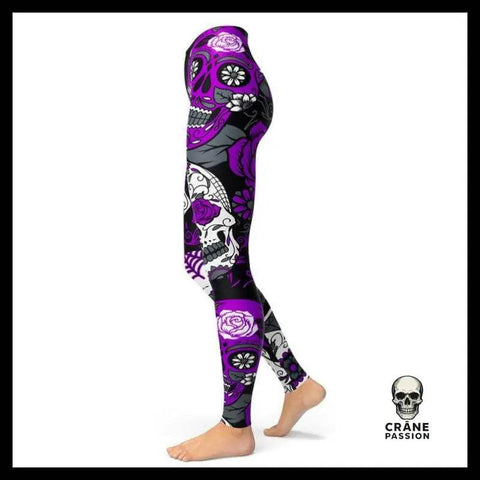 Legging Tête de Mort Violette - Crâne Passion