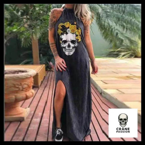 Robe Tête de Mort Fleurie Jaune - Crâne Passion