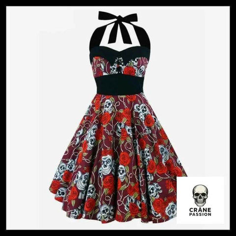 Robe Tête de Mort Rose Rouge - Crâne Passion