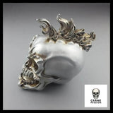 Sculpture Tête de Mort Crâne en feu Argent - Crâne Passion